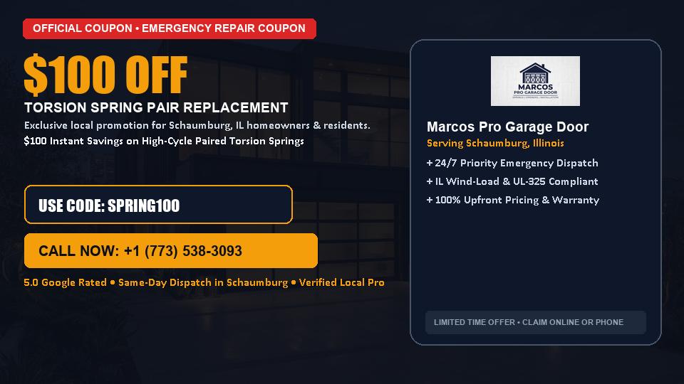 Marcos Pro Garage Door $100 OFF Dual Torsion Spring Replacement in Schaumburg, IL